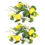 2 PCS Küçük Çelenk Mum Yüzüğü, Düğün Çiçek Mum Yüzükleri Sütun Mum Yüzüğü, Sahte Okaliptüs Yaprakları İpek Garland, Mumlar için Yapay Limon Çiçek Dekoru Centerpieces