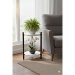 2 RAFLI BEYAZ YUVARLAK ÇİÇEKLİK VE SEHPA 2200B