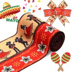 2 Rulo 12 Metre Cinco de Mayo Kablolu Kenar Şeritleri, 2,5 inç Meksika Fiesta Çuval Bezi Kurdelesi, Meksika Parti Yay Çelenkleri için Renkli Şerit Serape Hediye Kurdelesi Kendin Yap El İşi (Dancing