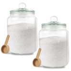 2 Set 70 oz Banyo Tuzu Cam Kavanoz - 2 Ahşap Kepçe ve 2 Hava Geçirmez Kapaklı Banyo Tuzu Kabı, Banyo Tuzu Unu Tuz Şekeri Çay Banyo Banyo Dekoru için Büyük Saklama Kabı Cam Banyo Tuzu Kavanozu