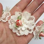 2 Yard 3 Katmanlı Çiçek İnci Boncuklu Dantel Kenar Süsleme Kurdele 4,5 cm Genişlik Vintage Stil Kayısı Kenar Süslemeleri Kumaş İşlemeli Aplike Dikiş El İşi Düğün Gelin Elbisesi Dekorasyon Giysiler Nakış