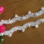 2 Yard Çiçek Polyester İnci Dantel Trim Şerit Fisto Kenar 2,5 cm Genişlik Vintage Stil Kırık Beyaz Kenar Süslemeler Kumaş İşlemeli Aplike Dikiş El İşi Düğün Gelin Elbisesi Kıyafet Süsleme