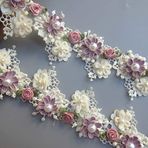 2 Yard İnci Çiçek Boncuklu Çiçekli Dantel Kenar Trim Şerit 55 mm Genişlik Vintage Stil Süs Vintage Kumaş Nakışlı Aplike Dikiş El İşi Düğün Gelin Elbisesi Dekorasyon Giysi Nakış (Kayısı)