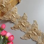 2 Yarda Altın Kelebek İnci Dantel Kenar Süsleme Şerit 11 cm Genişlik Vintage Süslemeler Kumaş Çiçek İşlemeli Aplike Kendin Yap Dikiş Düğün Gelin Elbisesi Parti Giysileri Nakış Hediye Pasta El Sanatları