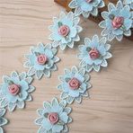 2 Yarda Çözünür 3D Yaprak Gül Çiçek İşlemeli Dantel Süs Kurdele 4,8 cm Genişlik Vintage Süslemeler Kumaş Nakış Aplike Dikiş El İşi Yama İşi El Yapımı Gelinlik Kıyafet Dekorasyon (Mavi)