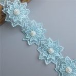 2 Yarda Mavi Çift Katmanlı Yaprak Çiçek İnci Boncuk İşlemeli Dantel Süs Kurdele 6 cm Genişlik Vintage Süslemeler Kumaş Nakış Aplike Dikiş El İşi Patchwork El Yapımı Gelinlik Kıyafet Dekorasyon