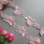2 Yarda Pembe Yaprak Çiçek İnci Dantel Kenar Süsleme Şerit 6 cm Genişlik Vintage Stil Süslemeler Kumaş İşlemeli Aplike Dikiş El İşi Düğün Gelin Elbisesi Süsleme Parti Dekorasyon Giysiler Nakış