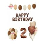 2 Yaş Happy Birthday Kahverengi Folyo Balon Bej Kahverengi Beyaz Doğum Günü Parti Seti