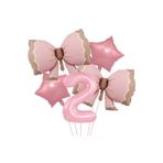 2 Yaş Pembe Renkli Retro Pembe Fiyonklu Balonlu Doğum Günü Parti Seti Süsü