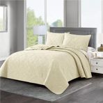 2 Yastık Kılıflı Kapitone Yatak Örtüsü Seti - Çift Kişilik Yatak için Hafif Mikrofiber Yatak Örtüsü - Fırfırlı Kapitone Battaniye - Bej - 240 x 260 cm + 2 Parça Yastık Kılıfı Seti