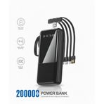 20.000 mAh Dijital Göstergeli Powerbank - Dahili 4 Kablolu Hızlı Şarj