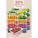 20 Adet 1000 ml Buzdolabı Dondurucu Erzak Mikrodalga Sızdırmaz Saklama Kabı Seti Buzluk Organizer - 1 lt - Turuncu
