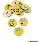 20 Adet 25 Mm Yuvarlak Ahşap Emoji Düğme Ahşap Gülenyüz Düğme