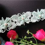 20 adet Çiçek Dantel Şerit Kenar Süsü İnci Renkli Kelebek 6 x 3 cm Genişlik Vintage Stil Kenar Süslemeler Kumaş İşlemeli Aplike Dikiş El İşi Düğün Gelin Elbisesi (Yeşil)