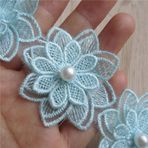 20 ADET Çözünür Polyester Çiçek İnci İşlemeli Dantel Trim Şerit 52 mm Vintage Süslemeler Kumaş Nakış Aplike Dikiş El İşi Yama İşi El Yapımı Gelinlik Giysi Dekorasyonu (Mavi)