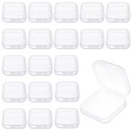 20 adet mini şeffaf plastik kutu, 1,8 mm kalınlaşmış şeffaf saklama kutusu, menteşeli kapaklı kulak tıkacı kutusu, küçük eşyalar için kare plastik kaplar, boncuklar, kolyeler, kulak küpeleri, yüzükler