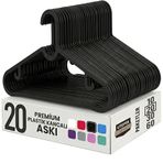 20 Adet Slim Plastik Elbise Askısı, Gardrop İçin Alan Tasarruflu Pantolon Gömlek Ceket Etek Askısı, Kıyafet Askısı, 38.5 cm x 18 cm (20, SİYAH)