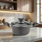 20 Cm Granit Derin Tencere Cam Kapak - Siyah