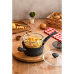 20 cm Granit Tava, Patates, Sosis ve Cips Kızartma Tencere Kapaklı - Seçenek 1 - Ahşap