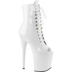 20 cm Kadın Seksi Platform Burnu Açık Bağcıklı Ayak Bileği Bot Stiletto Yüksek Topuk Moda Patent Deri Stilettos Botlar, Beyaz, 36 EU