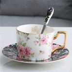 20 Lüks Kemik Çini Kahve Fincan Tabağı Kaşık Ingiliz Porselen Çay Tumbler Boyalı Çiçek Kuş Seramik Cafe Kupa Drinkware Hediye (Yurt Dışından) - 1 Adet - Renkli - 1 lt
