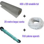 20 mt Beyaz Sineklik Contası + Fitil Çekme Aparatı + 400X120 cm Sineklik Tülü – Tam Set - 120 x 400