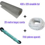 20 mt Beyaz Sineklik Contası + Fitil Çekme Aparatı + 400X120 cm Sineklik Tülü – Tam Set