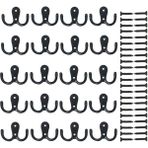 20 Parça Duvar Coat Kanca Çift Prong Robe Kanca Rustik Kanca Retro Bezi Askı Ceket Askı Duvara Monte Kanca | Robe Hooks - Siyah