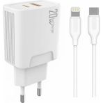 20 Watt USB + Type-C Çıkışlı Hızlı Şarj Başlık Adaptör + 1m 3A Type-C To Lightning ile Uyumlu Kablo (Yerli Üretim) Kdr-42 Beyaz (20W+IPHONE ile Uyumlu Kablo) - 0 - Siyah - Option-1