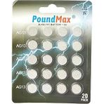 20 X Poundmax Lr44 Ag13 1,5 V Poundmax Alkalin Düğme Pil, Cıvasız, Sızdırmaz, Uzun Süreli Dayanıklılık, Oyuncaklar, Ölçüm Cihazları Hesa