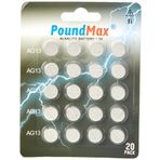 20 X PoundMax LR44 AG13 1,5 V PoundMax Alkalin Düğme Pil, Cıvasız, Sızdırmaz, Uzun Süreli Dayanıklılık, Oyuncaklar, Ölçüm Cihazları ve Hesap Makineleri için A76, G13, L1154, SR44, G13A ile Uyumlu