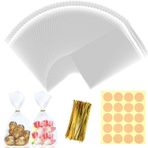 200 adet şekerleme torbası, 15 x 10 cm selofan poşet, plastik torba, 200 metalik ciltleme bandı ve çıkartma, plastik poşet, kurabiye torbası, şeffaf hediye torbaları, küçük paskalya torbaları için,