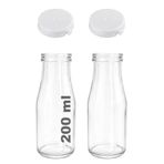 200 ml Şeffaf Şişe Süt, Ayran, Su, Limonata, Meşrubat Şişesi 200 Cc Yırtmalı Kapaklı Cam Şişe 2 Adet (2, Beyaz Kilitli Kapak, 200)