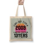 2009 Birthday Gift - Made, Born In 2009 Gift - 13 Year Old Birthday Gift Vintage Style Bez Çanta Uzun Saplı - Açık Bej - 40 X 40