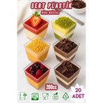200CC Kübik Prizma Mika Magnolya Kase Plastik Tatlı Sunum Kabı Dondurma Puding Maycup - 20 Adet