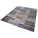 200x237 cm Kırk Yama Mor Yama Pamuklu Yün El Dokuma Modern Geometrik Etnik Eskitme Desenli Boho Oturma Odası Salon Yolluk Koridor Mutfak Halısı