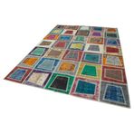 200x280 cm Kırk Yama Gri Yama Pamuklu Yün El Dokuma Modern Geometrik Etnik Eskitme Desenli Boho Oturma Odası Salon Yolluk Koridor Mutfak Halısı