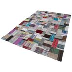 200x295 cm Kırk Yama Gri Yama Pamuklu Yün El Dokuma Modern Geometrik Etnik Eskitme Desenli Boho Oturma Odası Salon Yolluk Koridor Mutfak Halısı