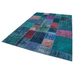 200x295 cm Kırk Yama Mavi Yama Pamuklu Yün El Dokuma Modern Geometrik Etnik Eskitme Desenli Boho Oturma Odası Salon Yolluk Koridor Mutfak Halısı