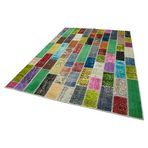 200x295 cm Kırk Yama Yeşil Yama Pamuklu Yün El Dokuma Modern Geometrik Etnik Eskitme Desenli Boho Oturma Odası Salon Yolluk Koridor Mutfak Halısı
