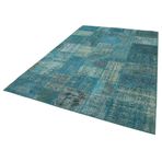 200x297 cm Kırk Yama Mavi Yama Pamuklu Yün El Dokuma Modern Geometrik Etnik Eskitme Desenli Boho Oturma Odası Salon Yolluk Koridor Mutfak Halısı