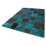 200x297 cm Kırk Yama Siyah Yama Pamuklu Yün El Dokuma Modern Geometrik Etnik Eskitme Desenli Boho Oturma Odası Salon Yolluk Koridor Mutfak Halısı
