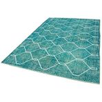200x298 cm Geometrik Halı Turkuaz Geometrik Yün El Dokuma Modern Geometrik Etnik Eskitme Desenli Boho Oturma Odası Salon Yolluk Koridor Mutfak Halısı