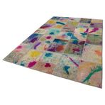 200x298 cm Kırk Yama Çok Parçalı Pamuklu Yün El Dokuma Modern Geometrik Etnik Eskitme Desenli Boho Oturma Odası Salon Yolluk Koridor Mutfak Halısı