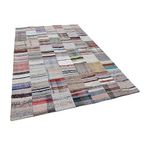 200x298 cm Kırk Yama Gri Yama Pamuklu Yün El Dokuma Modern Geometrik Etnik Eskitme Desenli Boho Oturma Odası Salon Yolluk Koridor Mutfak Halısı