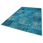 200x298 cm Kırk Yama Mavi Yama Pamuklu Yün El Dokuma Modern Geometrik Etnik Eskitme Desenli Boho Oturma Odası Salon Yolluk Koridor Mutfak Halısı