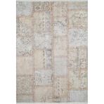 200x300 cm Bierutow Krem Yama İşi Yün El Dokuma Modern Geometrik Etnik Eskitme Desenli Boho Oturma Odası Salon Yolluk Koridor Mutfak Halısı