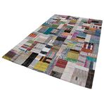 200x300 cm Kırk Yama Gri Yama Pamuklu Yün El Dokuma Modern Geometrik Etnik Eskitme Desenli Boho Oturma Odası Salon Yolluk Koridor Mutfak Halısı