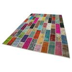 200x300 cm Kırk Yama Pembe Yama Pamuklu Yün El Dokuma Modern Geometrik Etnik Eskitme Desenli Boho Oturma Odası Salon Yolluk Koridor Mutfak Halısı