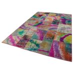 200x300 cm Kırk Yama Yeşil Yama Pamuklu Yün El Dokuma Modern Geometrik Etnik Eskitme Desenli Boho Oturma Odası Salon Yolluk Koridor Mutfak Halısı